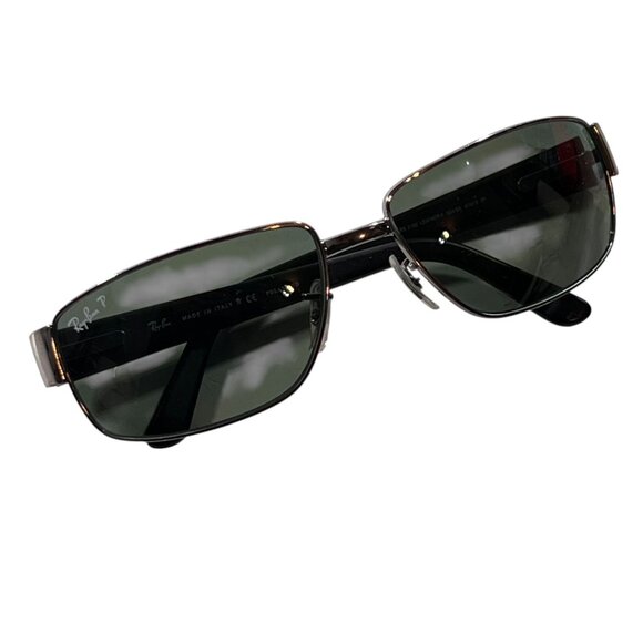 Vtg Ray Ban RB3189 Leather II 004/9A Polarized Sunglasses Metal Wrap Italy Black - Picture 1 of 13